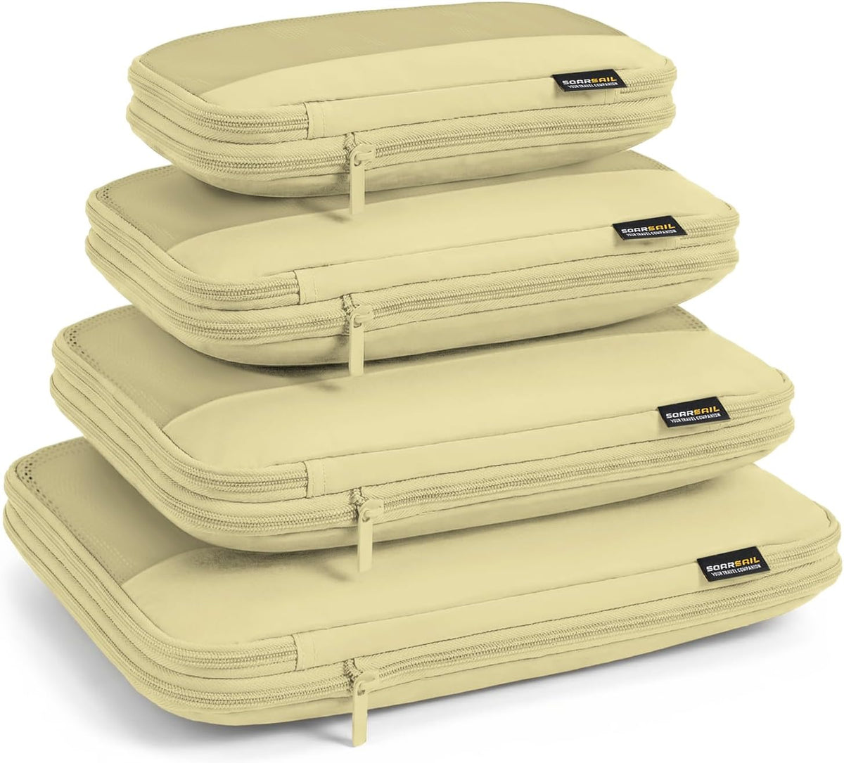 4 Piece Compression Packing Cubes for 3–7 Day Travel, Light Green | Wrinkle-Resistant Memory Fabric, Breathable Mesh Panel, Double-Zipper, Small to Large Size Bag, Smart Organization