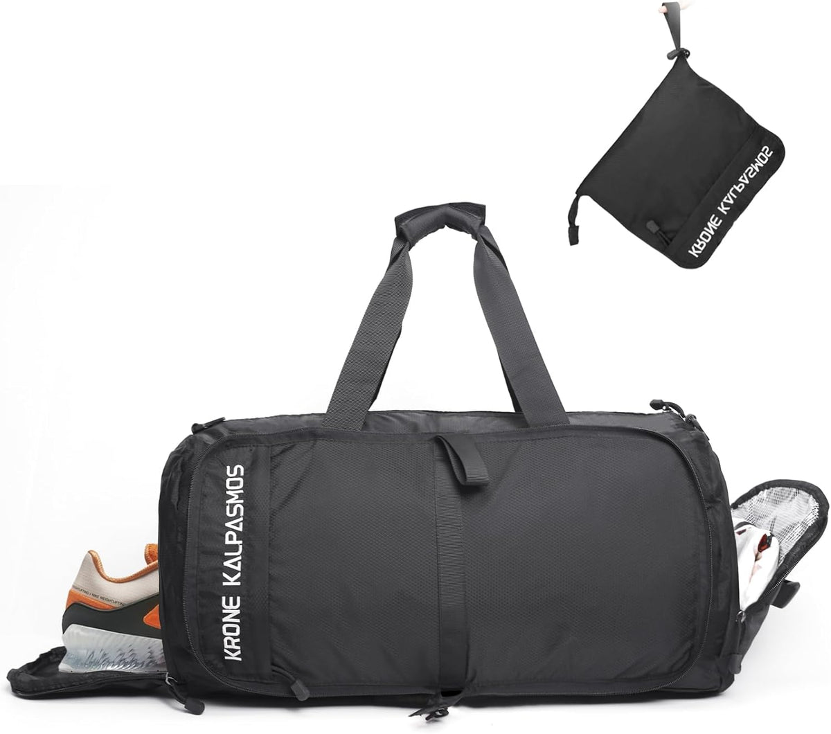 Gym Bag with Shoe Compartment – Packable Duffle Bag, Small Gym Bag for Women and Men, Foldable Waterproof Sports Duffel for Travel, Workout, and Sneakers, Grey
