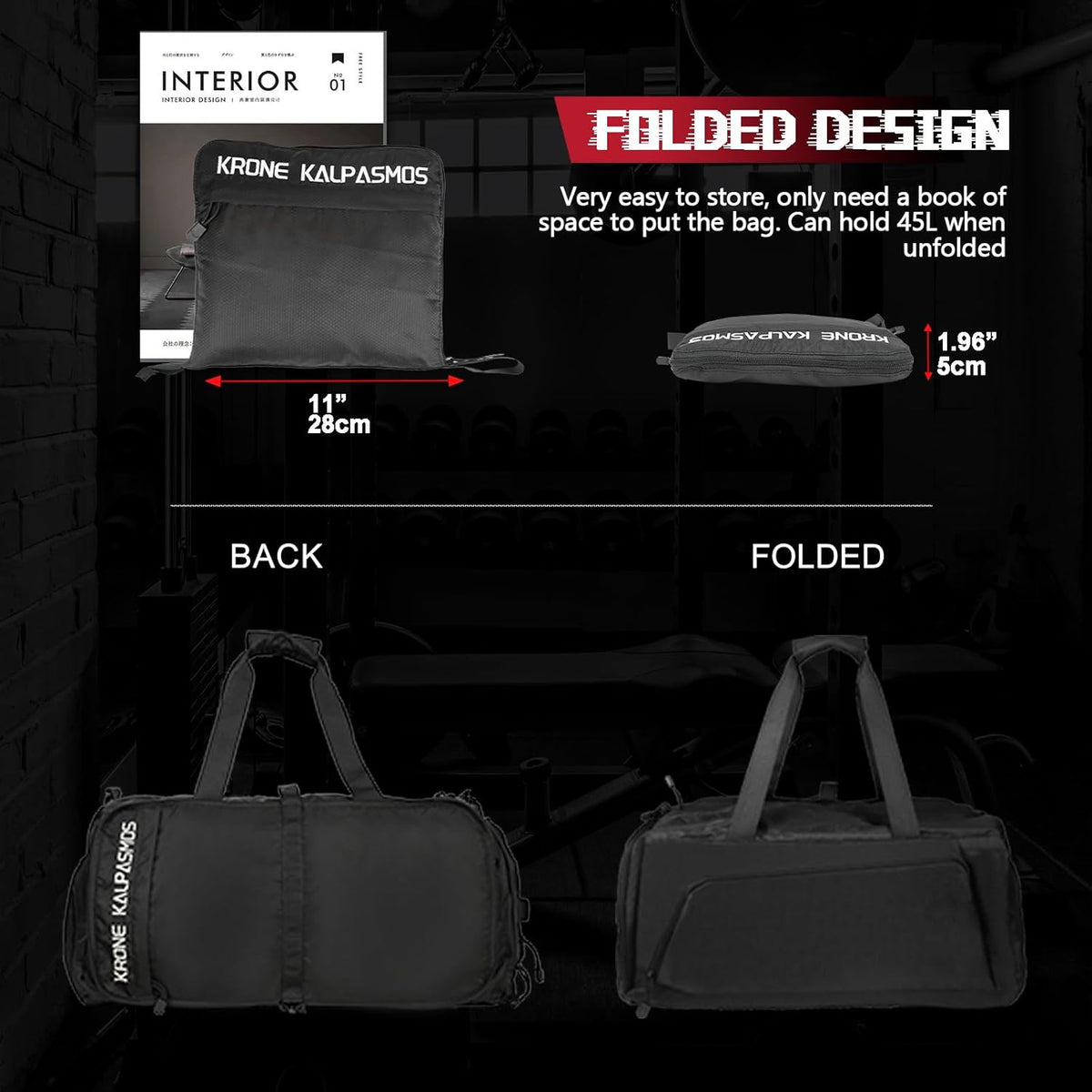 Gym Bag with Shoe Compartment – Packable Duffle Bag, Small Gym Bag for Women and Men, Foldable Waterproof Sports Duffel for Travel, Workout, and Sneakers, Grey