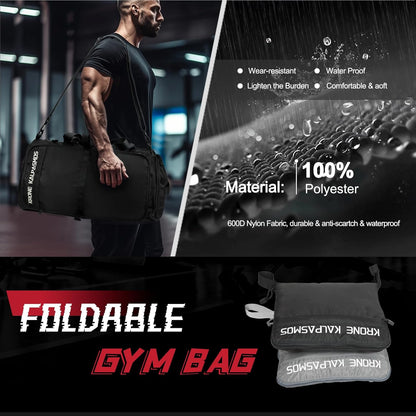 Gym Bag with Shoe Compartment – Packable Duffle Bag, Small Gym Bag for Women and Men, Foldable Waterproof Sports Duffel for Travel, Workout, and Sneakers, Grey