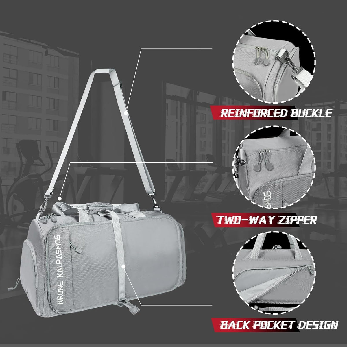 Gym Bag with Shoe Compartment – Packable Duffle Bag, Small Gym Bag for Women and Men, Foldable Waterproof Sports Duffel for Travel, Workout, and Sneakers, Grey