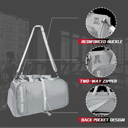 Gym Bag with Shoe Compartment – Packable Duffle Bag, Small Gym Bag for Women and Men, Foldable Waterproof Sports Duffel for Travel, Workout, and Sneakers, Grey