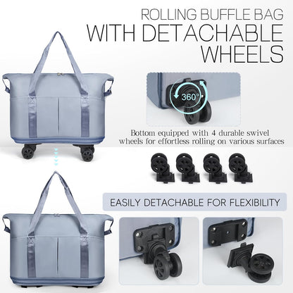 Duffel Bag with Wheels - Rolling Foldable Expandable Duffle Bag with Wheels for Travel, Rolling Luggage Carry On Bag with Wheels, Large Rolling Backpack Weekend Bags for Men Women (Black)