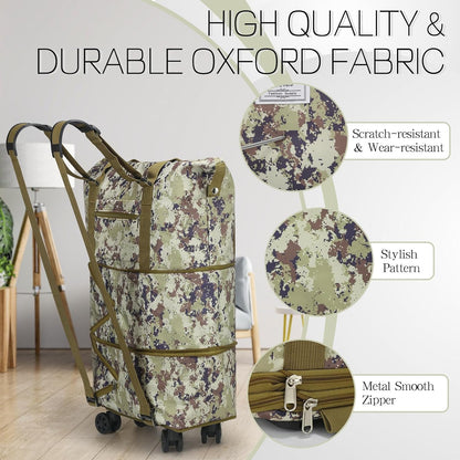 Duffel Bag with Wheels - Rolling Foldable Expandable Duffle Bag with Wheels for Travel, Rolling Luggage Carry On Bag with Wheels, Large Rolling Backpack Weekend Bags for Men Women (Black)