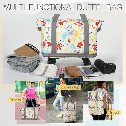 Duffel Bag with Wheels - Rolling Foldable Expandable Duffle Bag with Wheels for Travel, Rolling Luggage Carry On Bag with Wheels, Large Rolling Backpack Weekend Bags for Men Women (Black)