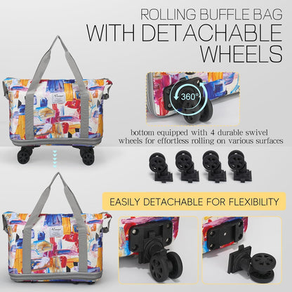 Duffel Bag with Wheels - Rolling Foldable Expandable Duffle Bag with Wheels for Travel, Rolling Luggage Carry On Bag with Wheels, Large Rolling Backpack Weekend Bags for Men Women (Black)