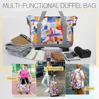 Duffel Bag with Wheels - Rolling Foldable Expandable Duffle Bag with Wheels for Travel, Rolling Luggage Carry On Bag with Wheels, Large Rolling Backpack Weekend Bags for Men Women (Black)