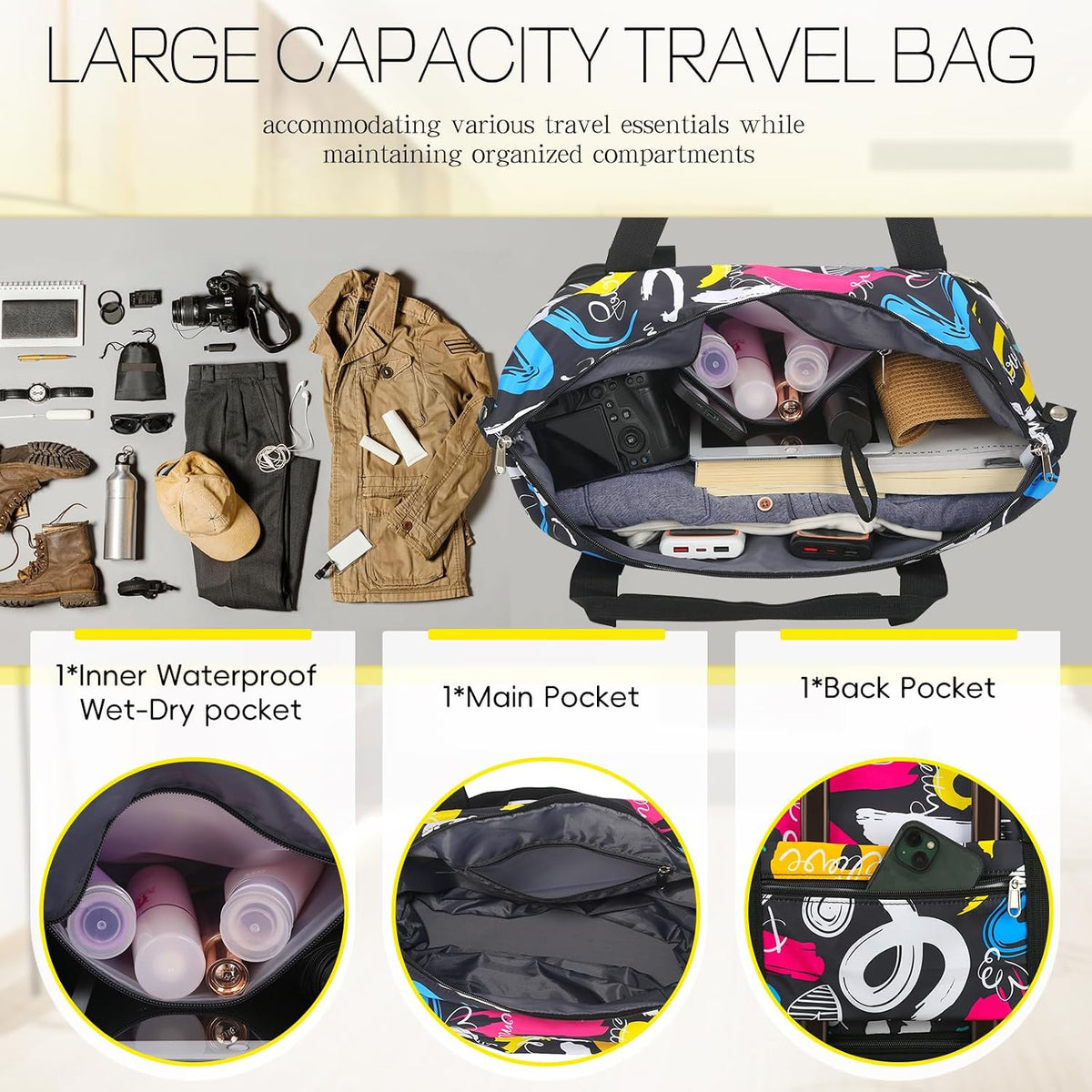 Duffel Bag with Wheels - Rolling Foldable Expandable Duffle Bag with Wheels for Travel, Rolling Luggage Carry On Bag with Wheels, Large Rolling Backpack Weekend Bags for Men Women (Black)