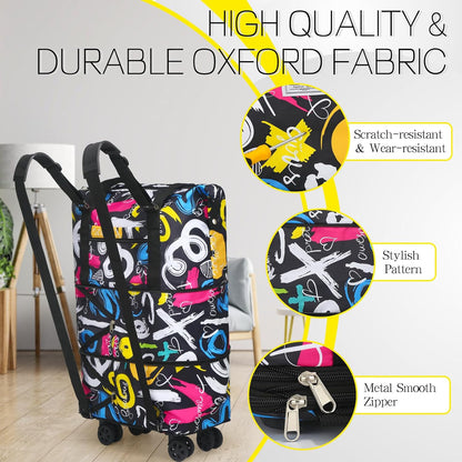 Duffel Bag with Wheels - Rolling Foldable Expandable Duffle Bag with Wheels for Travel, Rolling Luggage Carry On Bag with Wheels, Large Rolling Backpack Weekend Bags for Men Women (Black)