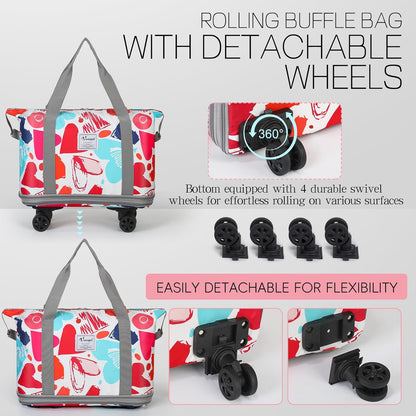 Duffel Bag with Wheels - Rolling Foldable Expandable Duffle Bag with Wheels for Travel, Rolling Luggage Carry On Bag with Wheels, Large Rolling Backpack Weekend Bags for Men Women (Black)