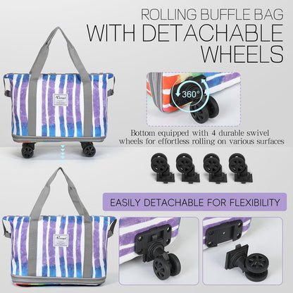 Duffel Bag with Wheels - Rolling Foldable Expandable Duffle Bag with Wheels for Travel, Rolling Luggage Carry On Bag with Wheels, Large Rolling Backpack Weekend Bags for Men Women (Black)
