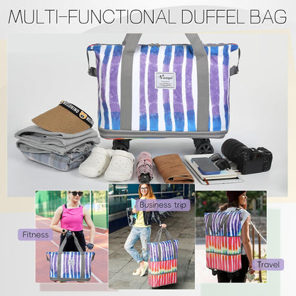 Duffel Bag with Wheels - Rolling Foldable Expandable Duffle Bag with Wheels for Travel, Rolling Luggage Carry On Bag with Wheels, Large Rolling Backpack Weekend Bags for Men Women (Black)