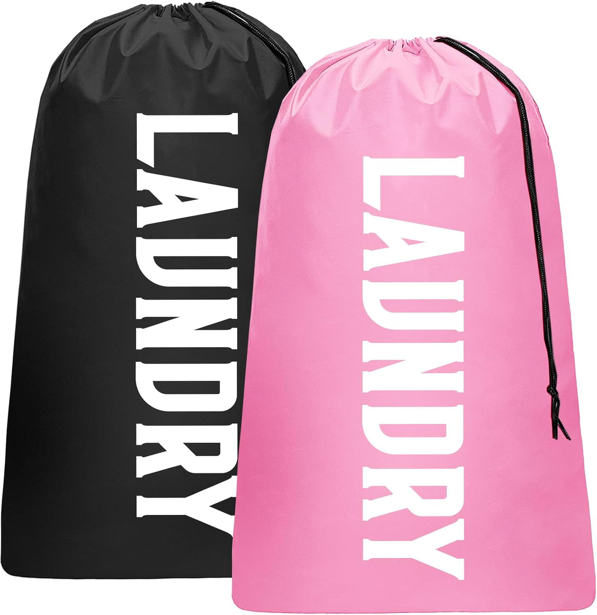 2 Pack XL Travel Laundry Bag, Machine Washable Dirty Clothes Organizer, Large Enough to Hold 4 Loads of Laundry, Easy Fit a Laundry Hamper (Black + Pink)