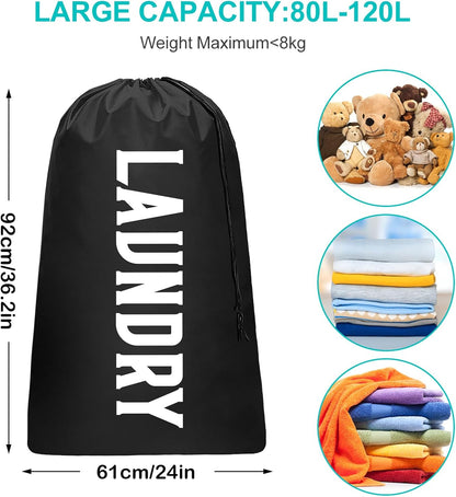 2 Pack XL Travel Laundry Bag, Machine Washable Dirty Clothes Organizer, Large Enough to Hold 4 Loads of Laundry, Easy Fit a Laundry Hamper (Black + Pink)