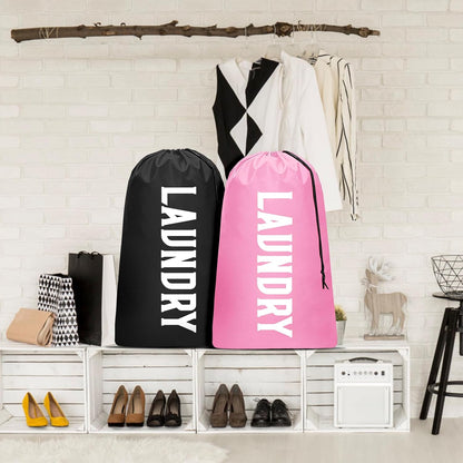 2 Pack XL Travel Laundry Bag, Machine Washable Dirty Clothes Organizer, Large Enough to Hold 4 Loads of Laundry, Easy Fit a Laundry Hamper (Black + Pink)