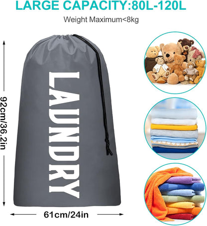 2 Pack XL Travel Laundry Bag, Machine Washable Dirty Clothes Organizer, Large Enough to Hold 4 Loads of Laundry, Easy Fit a Laundry Hamper (Black + Pink)