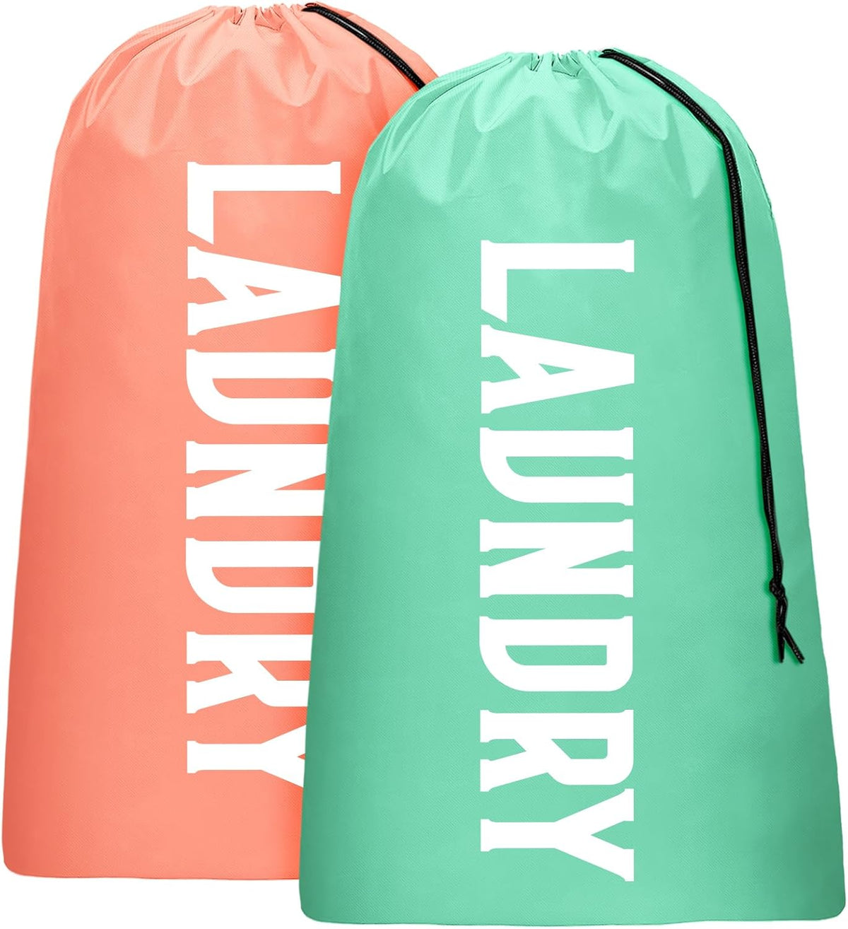 2 Pack XL Travel Laundry Bag, Machine Washable Dirty Clothes Organizer, Large Enough to Hold 4 Loads of Laundry, Easy Fit a Laundry Hamper (Black + Pink)