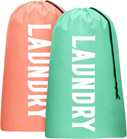 2 Pack XL Travel Laundry Bag, Machine Washable Dirty Clothes Organizer, Large Enough to Hold 4 Loads of Laundry, Easy Fit a Laundry Hamper (Black + Pink)