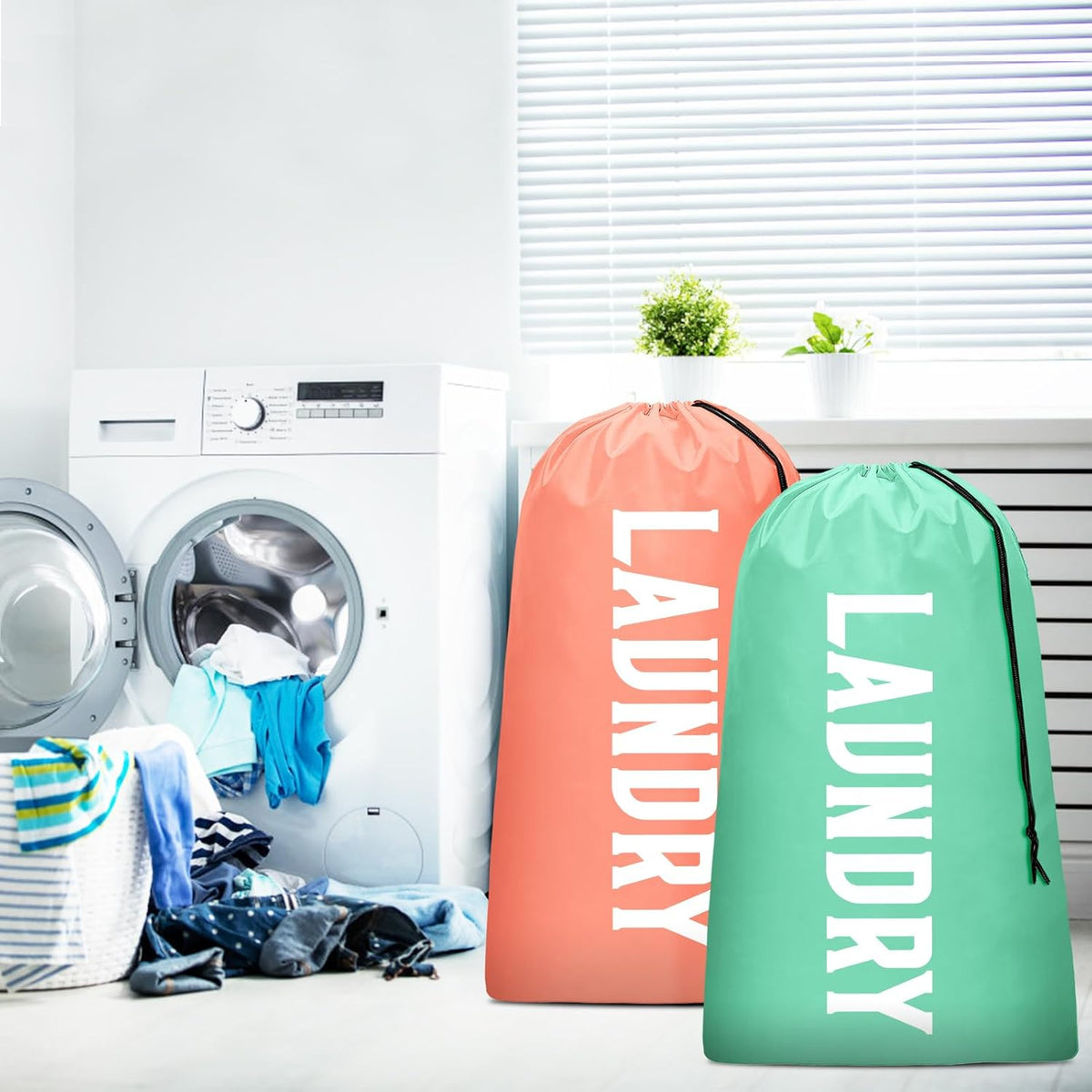 2 Pack XL Travel Laundry Bag, Machine Washable Dirty Clothes Organizer, Large Enough to Hold 4 Loads of Laundry, Easy Fit a Laundry Hamper (Black + Pink)