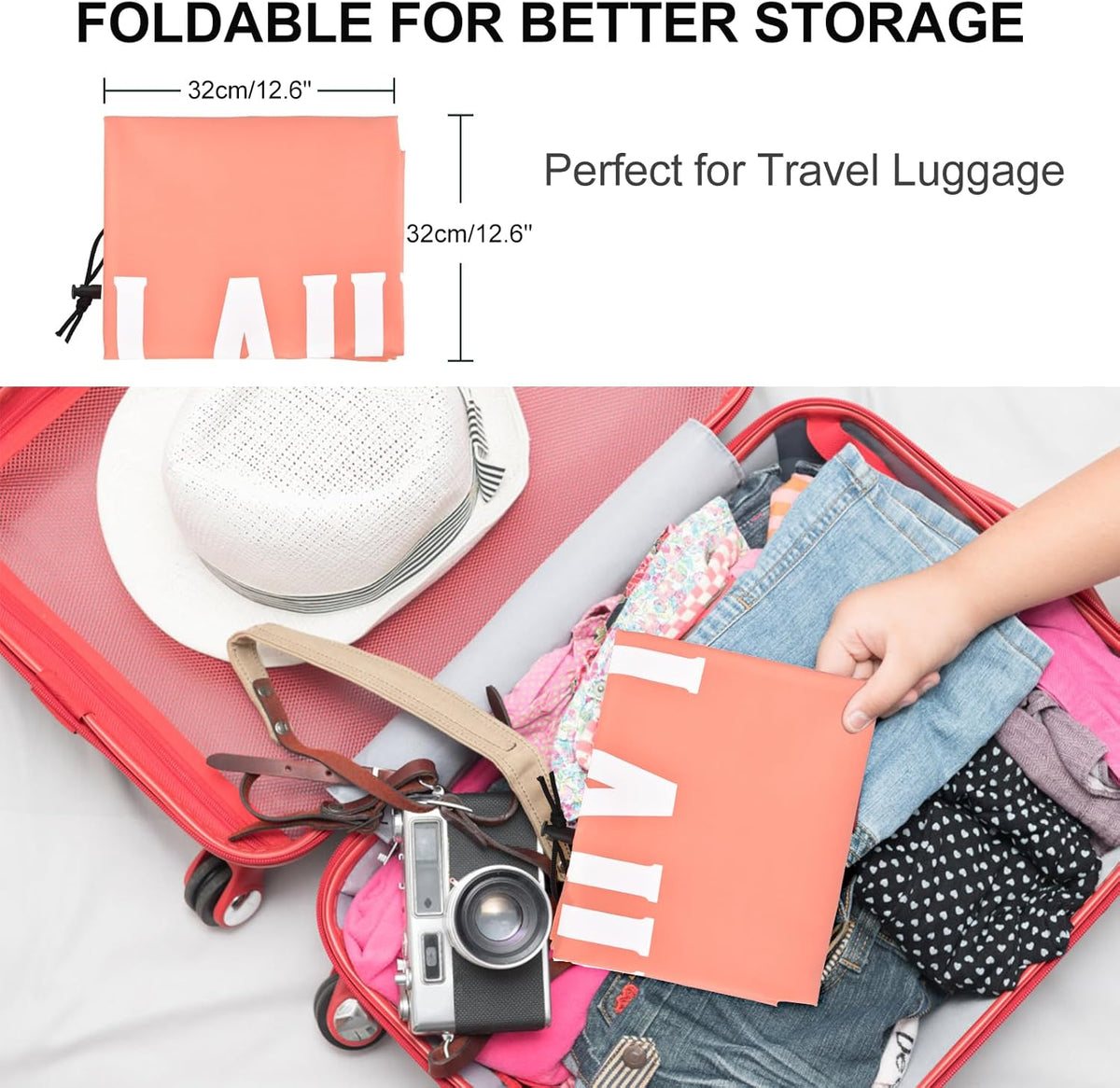 2 Pack XL Travel Laundry Bag, Machine Washable Dirty Clothes Organizer, Large Enough to Hold 4 Loads of Laundry, Easy Fit a Laundry Hamper (Black + Pink)
