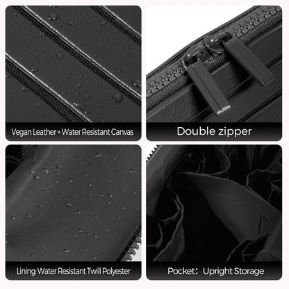 Travel Makeup Organizer Bag with Fold-Down Design and Adjustable Dividers, 27 Pockets & 3 Brush Storage Holders, Large Capacity Cosmetic Bags Toiletry Case- Black