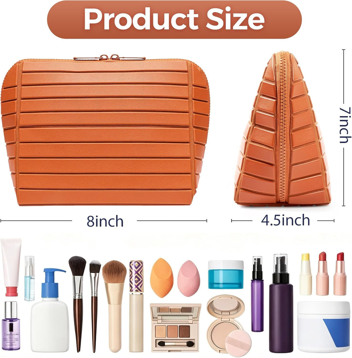 Travel Makeup Organizer Bag with Fold-Down Design and Adjustable Dividers, 27 Pockets & 3 Brush Storage Holders, Large Capacity Cosmetic Bags Toiletry Case- Black