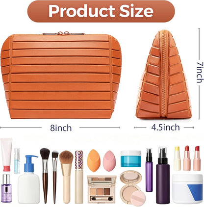 Travel Makeup Organizer Bag with Fold-Down Design and Adjustable Dividers, 27 Pockets & 3 Brush Storage Holders, Large Capacity Cosmetic Bags Toiletry Case- Black
