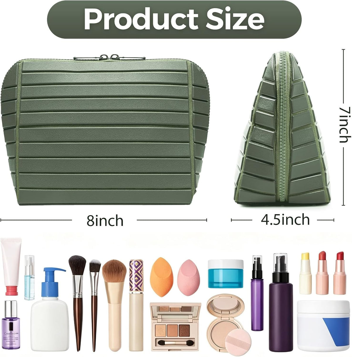 Travel Makeup Organizer Bag with Fold-Down Design and Adjustable Dividers, 27 Pockets & 3 Brush Storage Holders, Large Capacity Cosmetic Bags Toiletry Case- Black