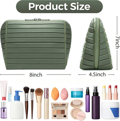 Travel Makeup Organizer Bag with Fold-Down Design and Adjustable Dividers, 27 Pockets & 3 Brush Storage Holders, Large Capacity Cosmetic Bags Toiletry Case- Black
