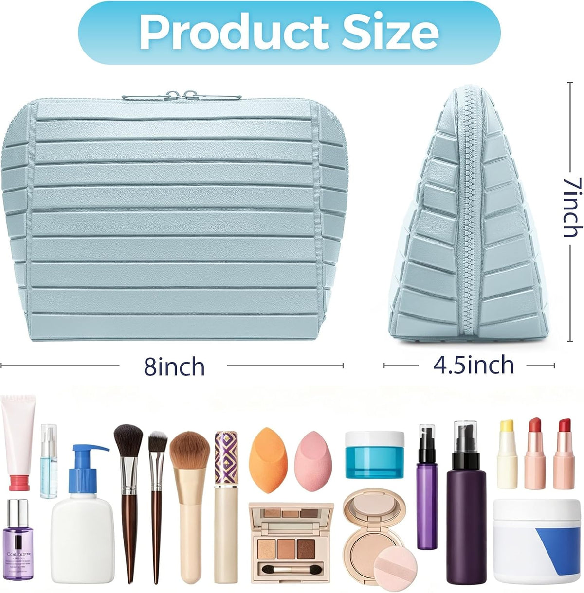 Travel Makeup Organizer Bag with Fold-Down Design and Adjustable Dividers, 27 Pockets & 3 Brush Storage Holders, Large Capacity Cosmetic Bags Toiletry Case- Black