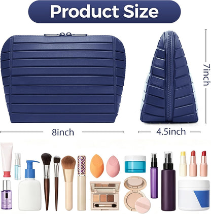 Travel Makeup Organizer Bag with Fold-Down Design and Adjustable Dividers, 27 Pockets & 3 Brush Storage Holders, Large Capacity Cosmetic Bags Toiletry Case- Black