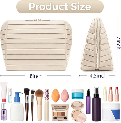 Travel Makeup Organizer Bag with Fold-Down Design and Adjustable Dividers, 27 Pockets & 3 Brush Storage Holders, Large Capacity Cosmetic Bags Toiletry Case- Black