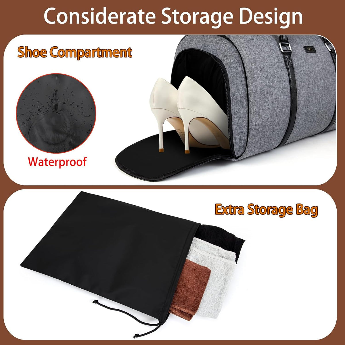 Convertible 2-in-1 Garment Bags for Travel, 50L Carry On Garment Duffle Bag With Shoe Compartment Large Weekender Bag for Women Men Hanging Suitcase Suit Travel Duffel Overnight Bags 4pcs Set