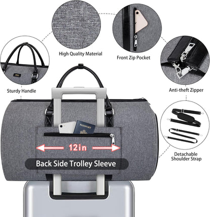 Convertible 2-in-1 Garment Bags for Travel, 50L Carry On Garment Duffle Bag With Shoe Compartment Large Weekender Bag for Women Men Hanging Suitcase Suit Travel Duffel Overnight Bags 4pcs Set