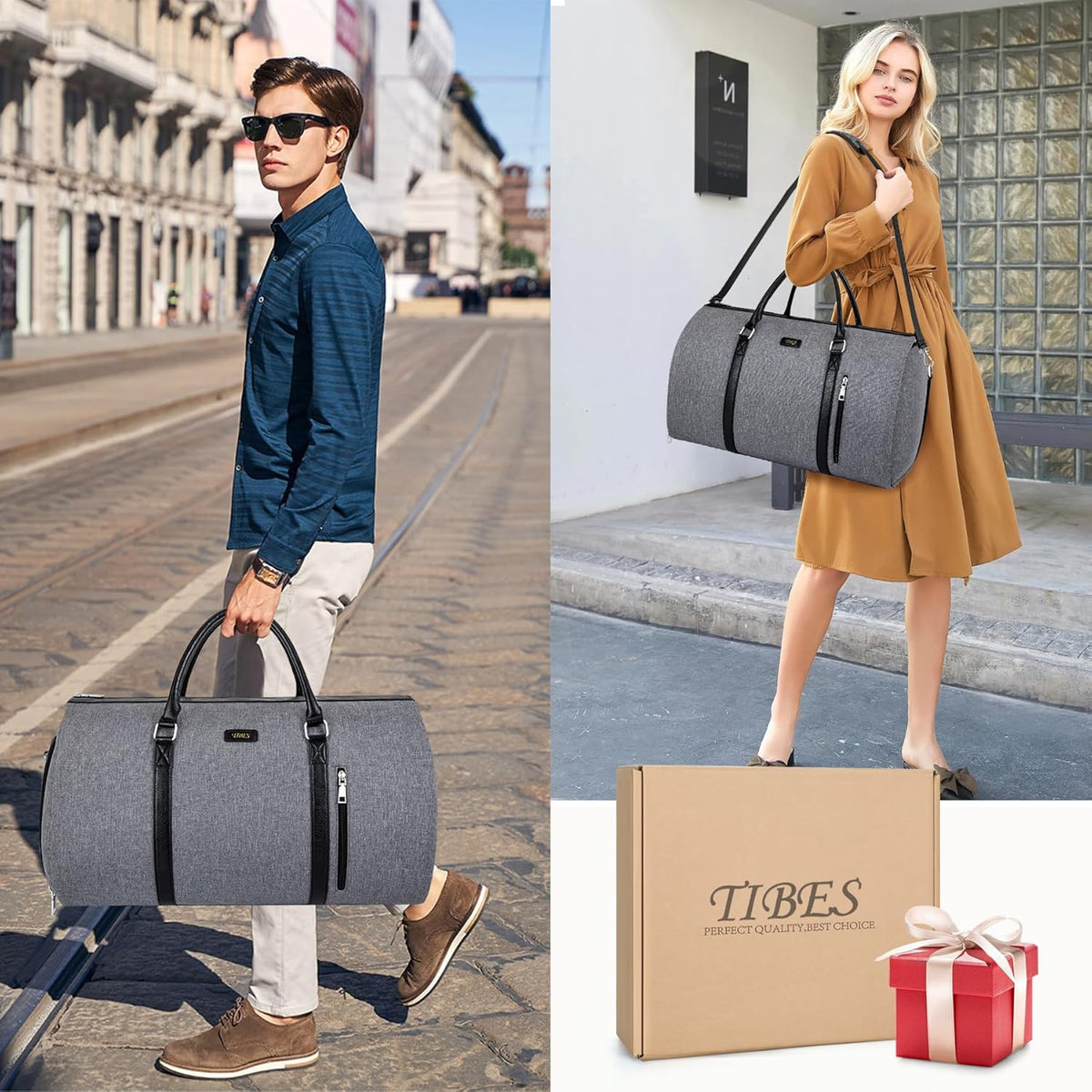 Convertible 2-in-1 Garment Bags for Travel, 50L Carry On Garment Duffle Bag With Shoe Compartment Large Weekender Bag for Women Men Hanging Suitcase Suit Travel Duffel Overnight Bags 4pcs Set