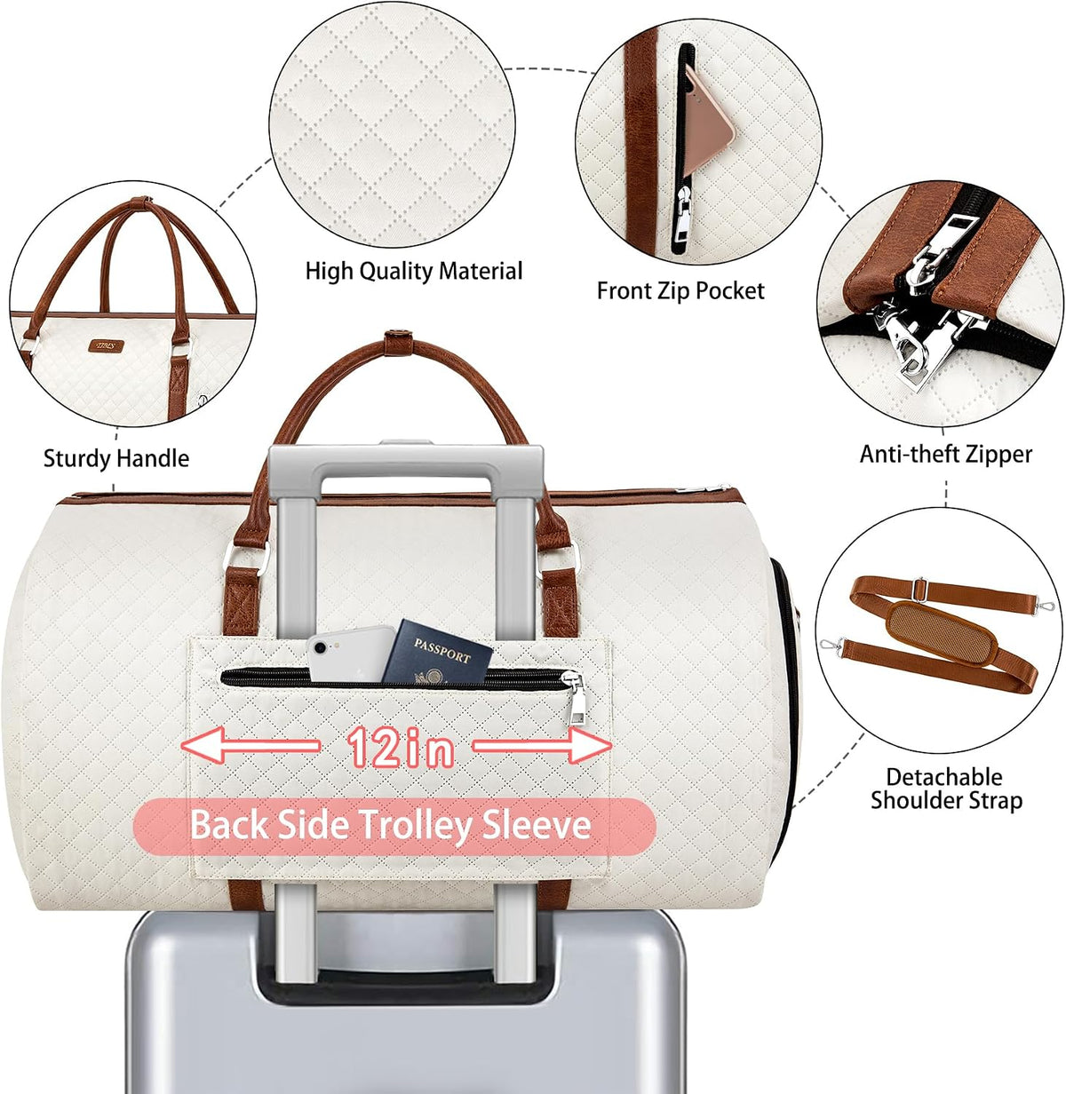 Convertible 2-in-1 Garment Bags for Travel, 50L Carry On Garment Duffle Bag With Shoe Compartment Large Weekender Bag for Women Men Hanging Suitcase Suit Travel Duffel Overnight Bags 4pcs Set