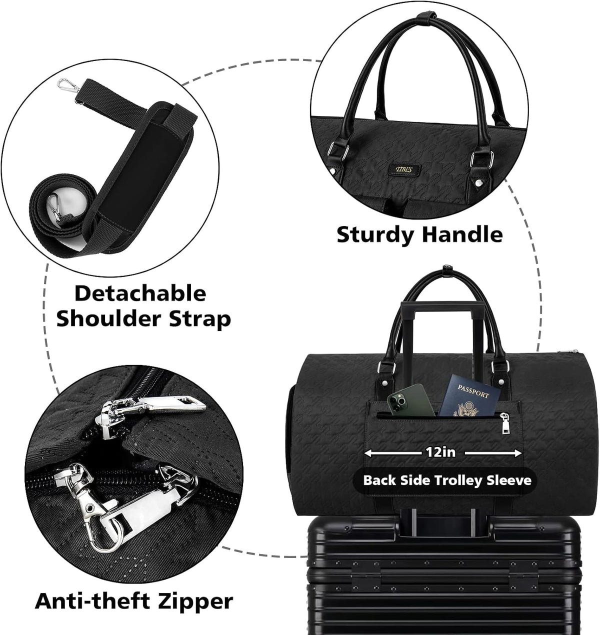 Convertible 2-in-1 Garment Bags for Travel, 50L Carry On Garment Duffle Bag With Shoe Compartment Large Weekender Bag for Women Men Hanging Suitcase Suit Travel Duffel Overnight Bags 4pcs Set