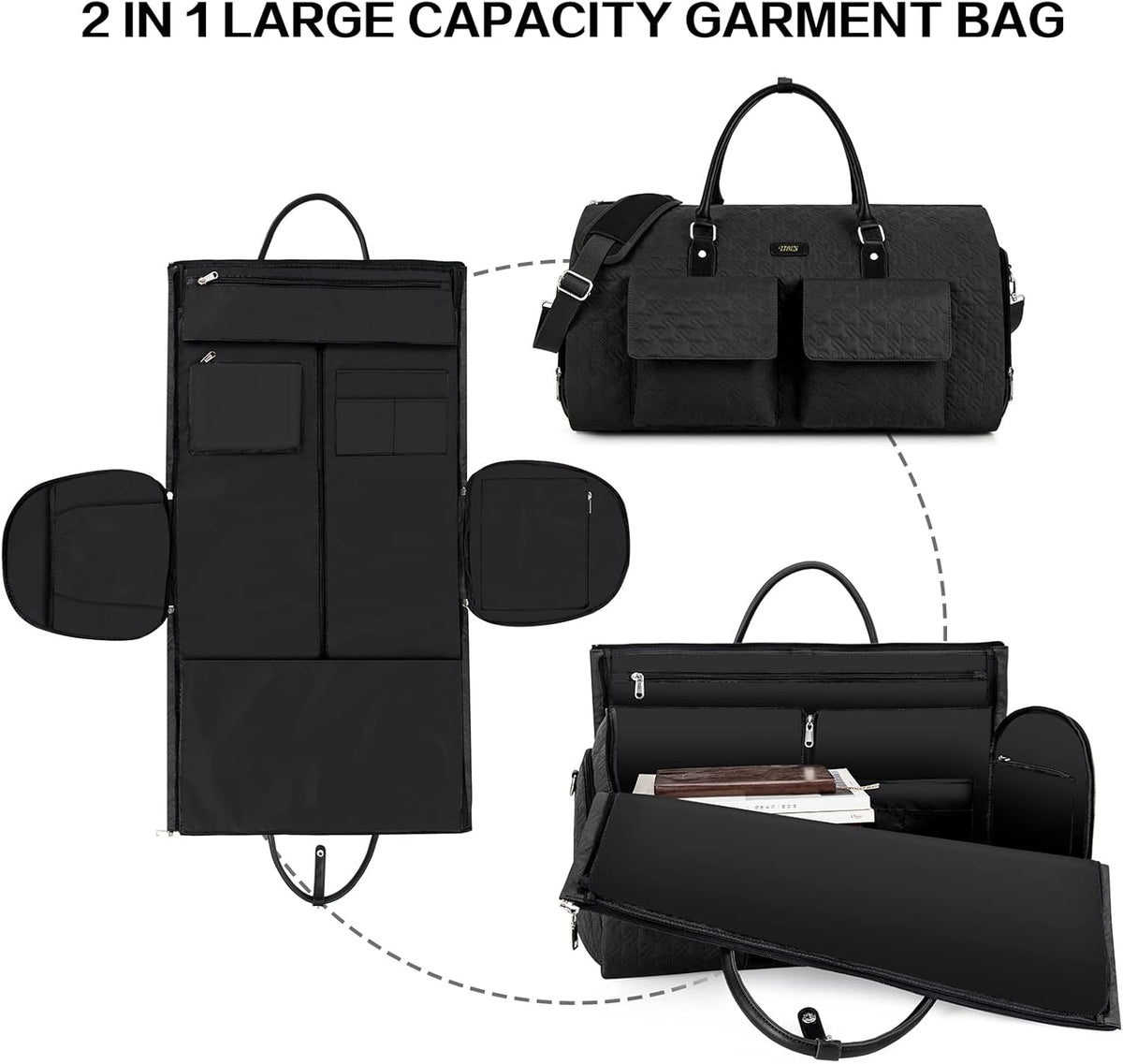 Convertible 2-in-1 Garment Bags for Travel, 50L Carry On Garment Duffle Bag With Shoe Compartment Large Weekender Bag for Women Men Hanging Suitcase Suit Travel Duffel Overnight Bags 4pcs Set