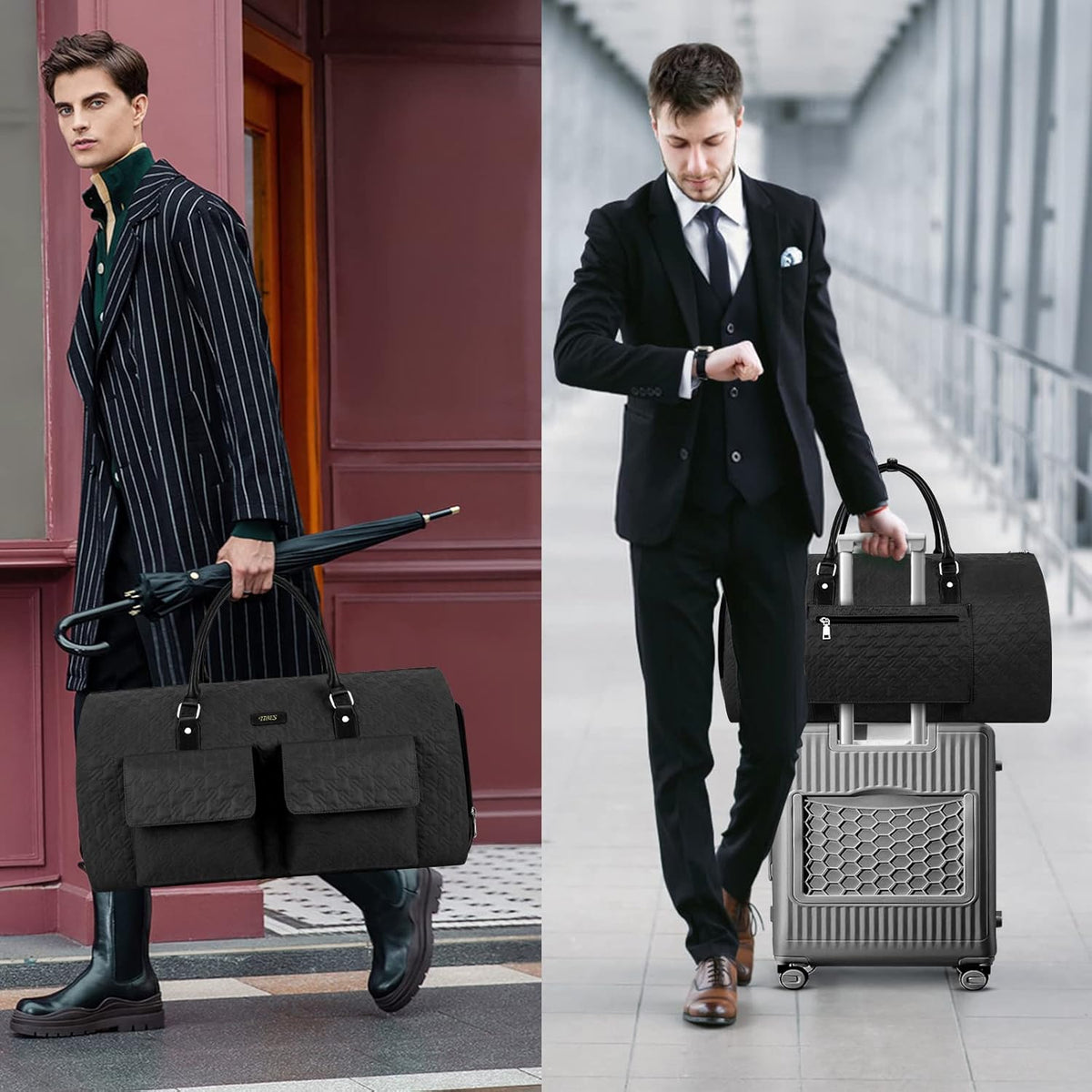 Convertible 2-in-1 Garment Bags for Travel, 50L Carry On Garment Duffle Bag With Shoe Compartment Large Weekender Bag for Women Men Hanging Suitcase Suit Travel Duffel Overnight Bags 4pcs Set