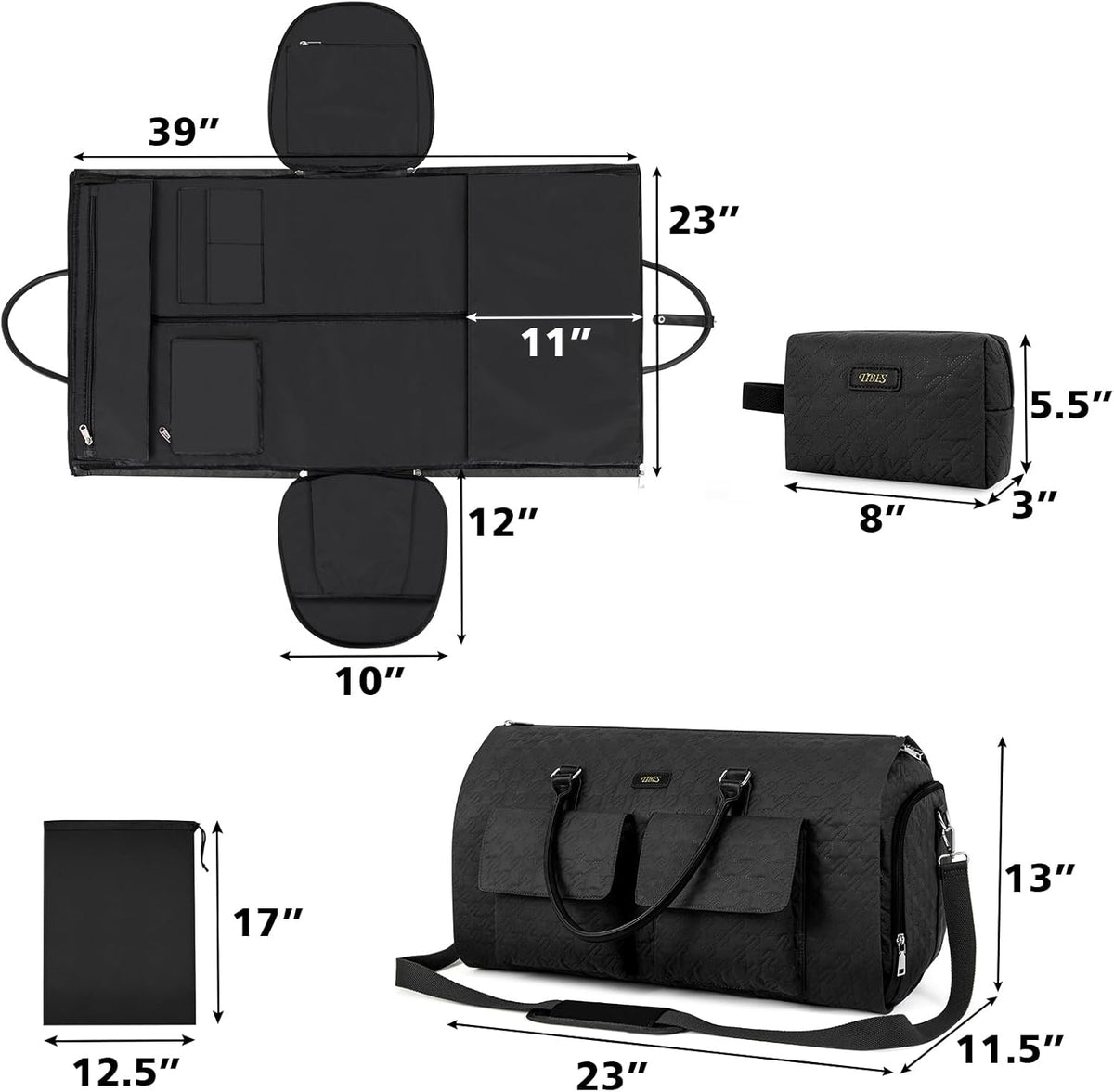 Convertible 2-in-1 Garment Bags for Travel, 50L Carry On Garment Duffle Bag With Shoe Compartment Large Weekender Bag for Women Men Hanging Suitcase Suit Travel Duffel Overnight Bags 4pcs Set