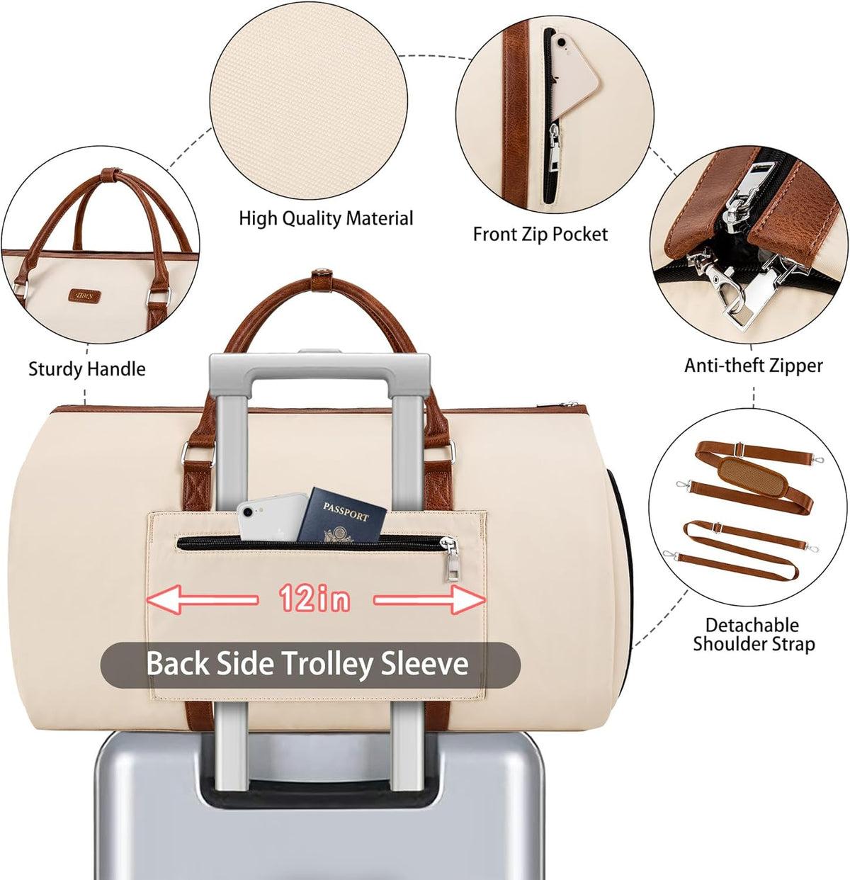 Convertible 2-in-1 Garment Bags for Travel, 50L Carry On Garment Duffle Bag With Shoe Compartment Large Weekender Bag for Women Men Hanging Suitcase Suit Travel Duffel Overnight Bags 4pcs Set