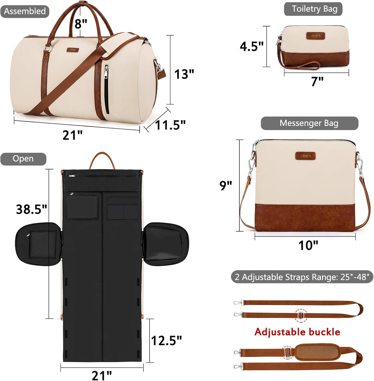 Convertible 2-in-1 Garment Bags for Travel, 50L Carry On Garment Duffle Bag With Shoe Compartment Large Weekender Bag for Women Men Hanging Suitcase Suit Travel Duffel Overnight Bags 4pcs Set