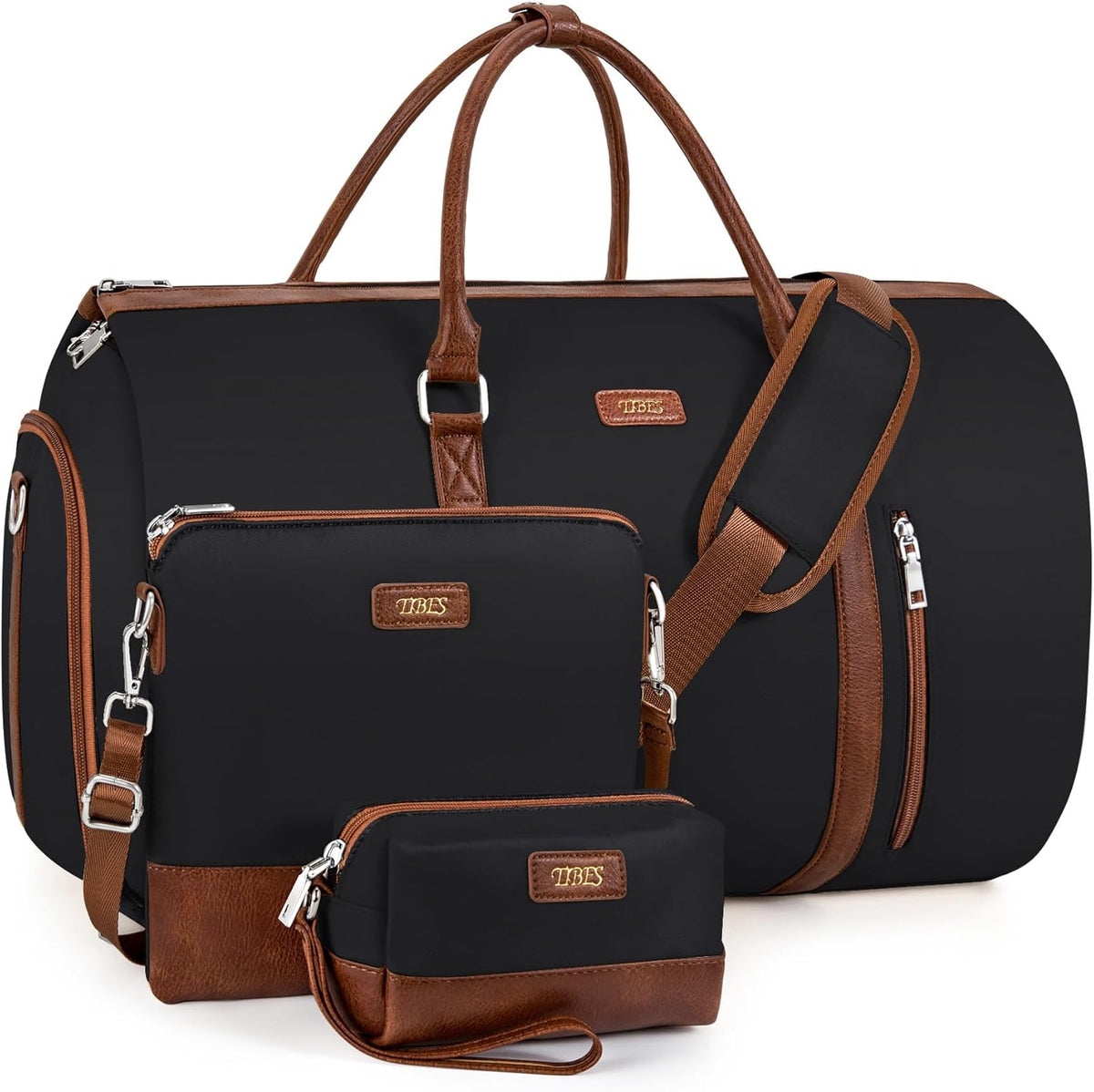 Convertible 2-in-1 Garment Bags for Travel, 50L Carry On Garment Duffle Bag With Shoe Compartment Large Weekender Bag for Women Men Hanging Suitcase Suit Travel Duffel Overnight Bags 4pcs Set