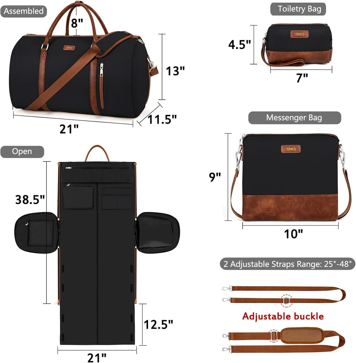 Convertible 2-in-1 Garment Bags for Travel, 50L Carry On Garment Duffle Bag With Shoe Compartment Large Weekender Bag for Women Men Hanging Suitcase Suit Travel Duffel Overnight Bags 4pcs Set