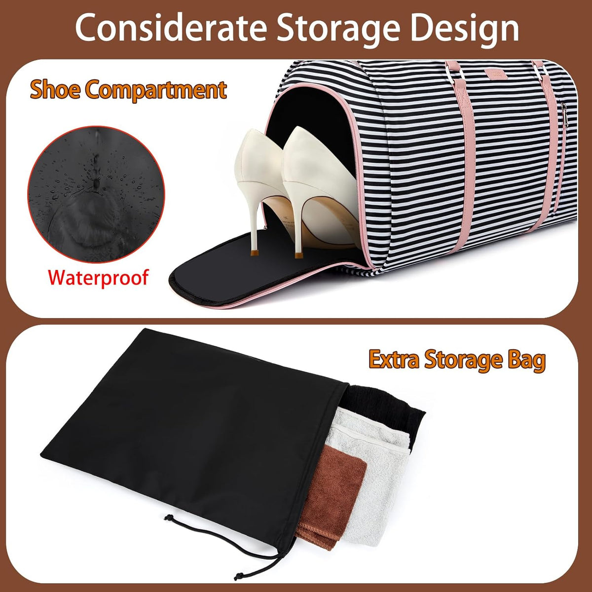 Convertible 2-in-1 Garment Bags for Travel, 50L Carry On Garment Duffle Bag With Shoe Compartment Large Weekender Bag for Women Men Hanging Suitcase Suit Travel Duffel Overnight Bags 4pcs Set