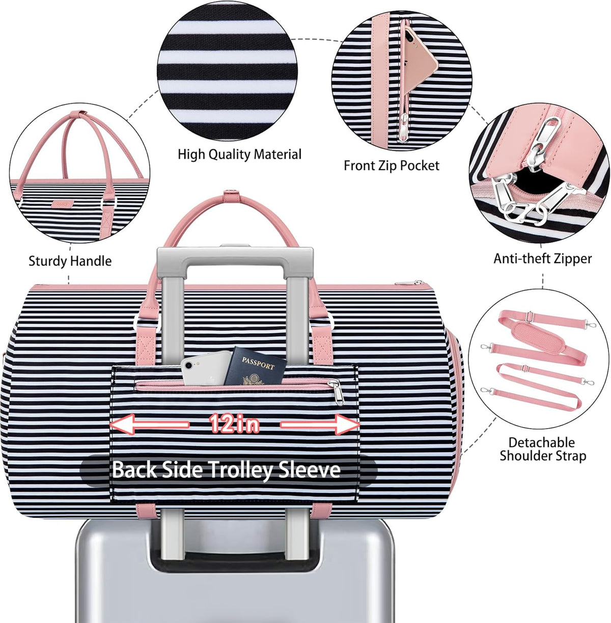 Convertible 2-in-1 Garment Bags for Travel, 50L Carry On Garment Duffle Bag With Shoe Compartment Large Weekender Bag for Women Men Hanging Suitcase Suit Travel Duffel Overnight Bags 4pcs Set