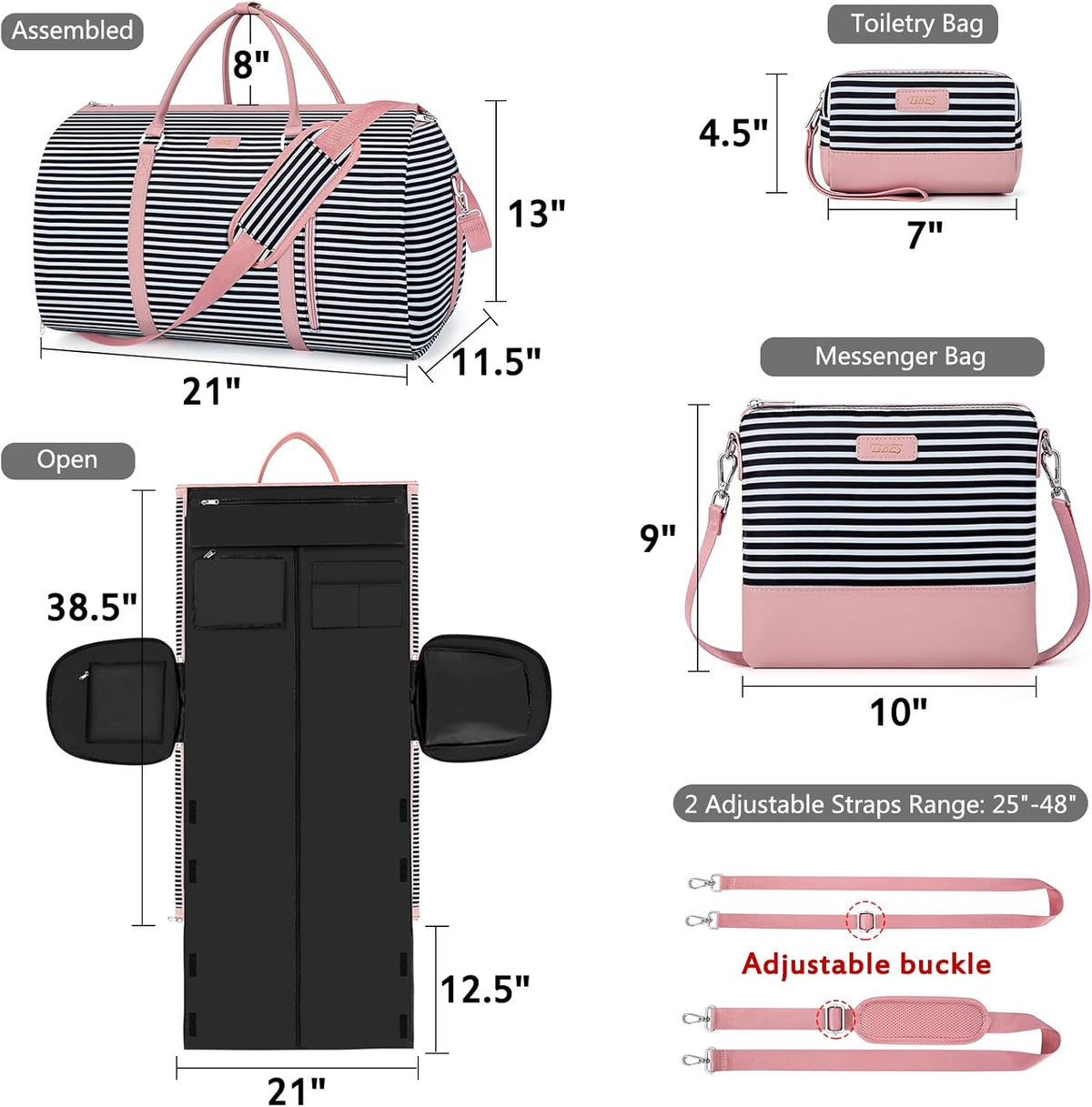 Convertible 2-in-1 Garment Bags for Travel, 50L Carry On Garment Duffle Bag With Shoe Compartment Large Weekender Bag for Women Men Hanging Suitcase Suit Travel Duffel Overnight Bags 4pcs Set