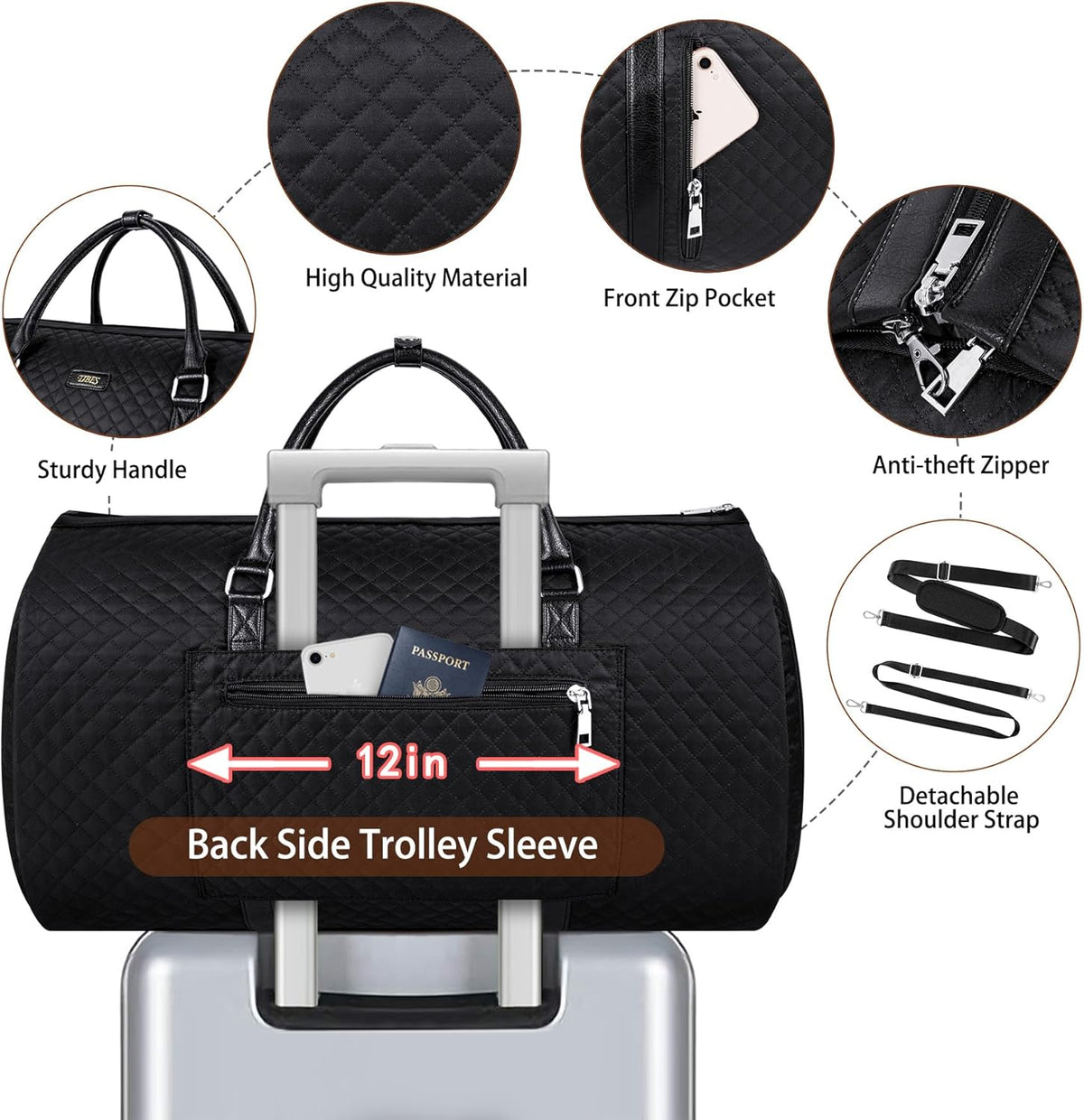 Convertible 2-in-1 Garment Bags for Travel, 50L Carry On Garment Duffle Bag With Shoe Compartment Large Weekender Bag for Women Men Hanging Suitcase Suit Travel Duffel Overnight Bags 4pcs Set