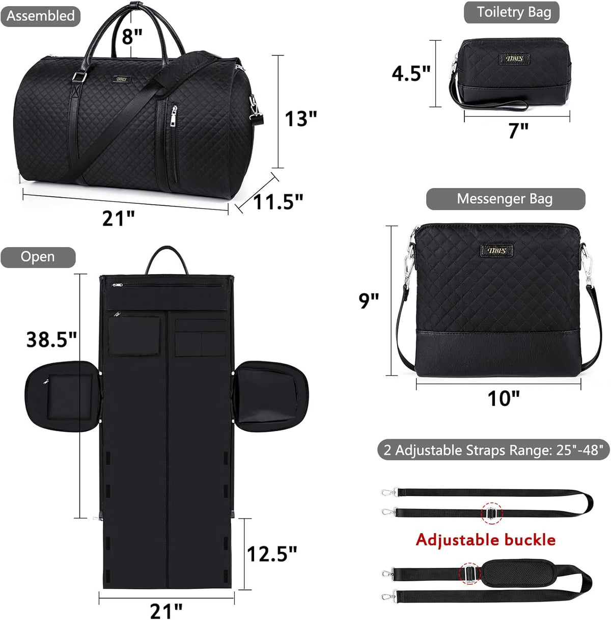 Convertible 2-in-1 Garment Bags for Travel, 50L Carry On Garment Duffle Bag With Shoe Compartment Large Weekender Bag for Women Men Hanging Suitcase Suit Travel Duffel Overnight Bags 4pcs Set