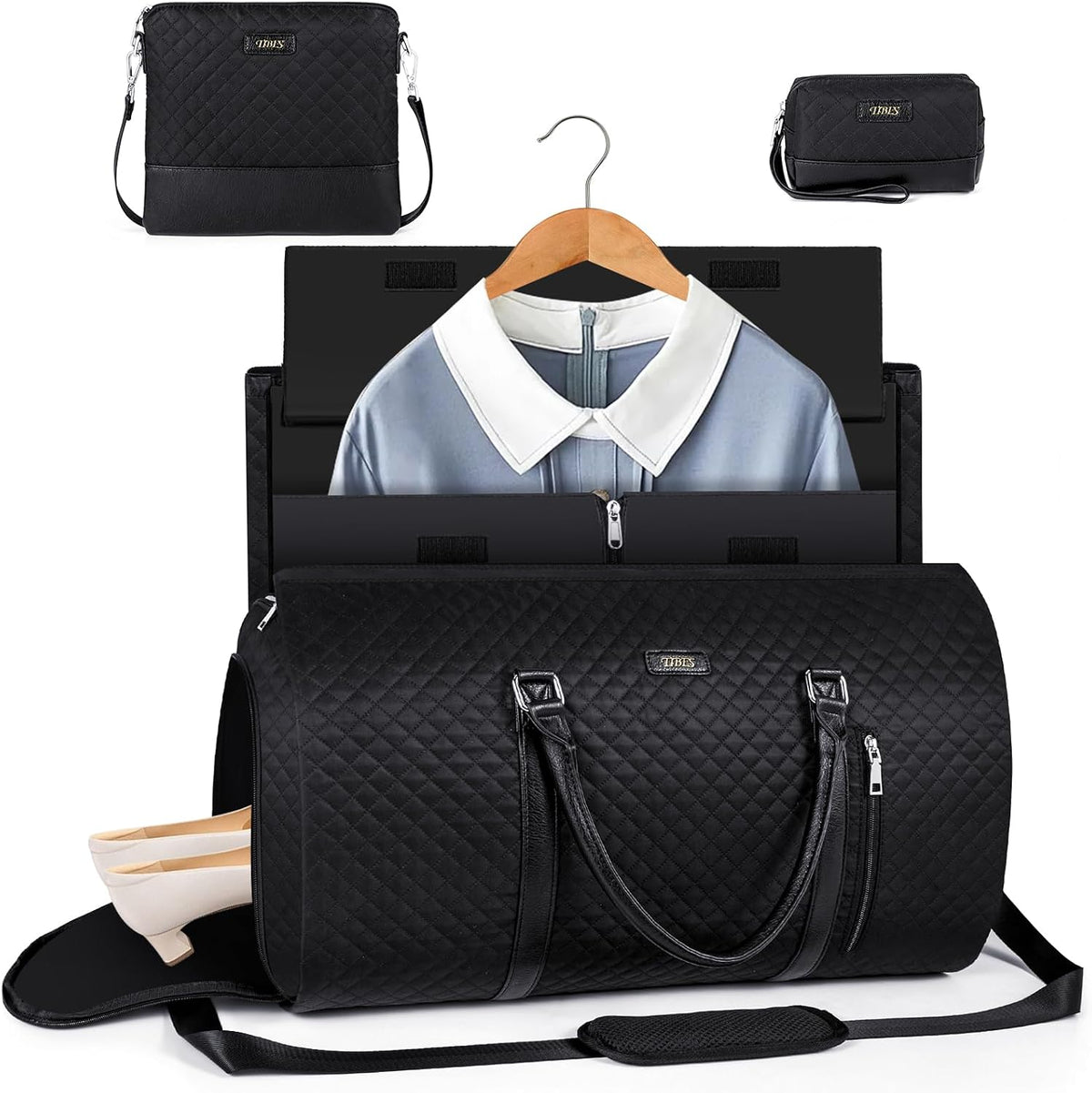 Convertible 2-in-1 Garment Bags for Travel, 50L Carry On Garment Duffle Bag With Shoe Compartment Large Weekender Bag for Women Men Hanging Suitcase Suit Travel Duffel Overnight Bags 4pcs Set